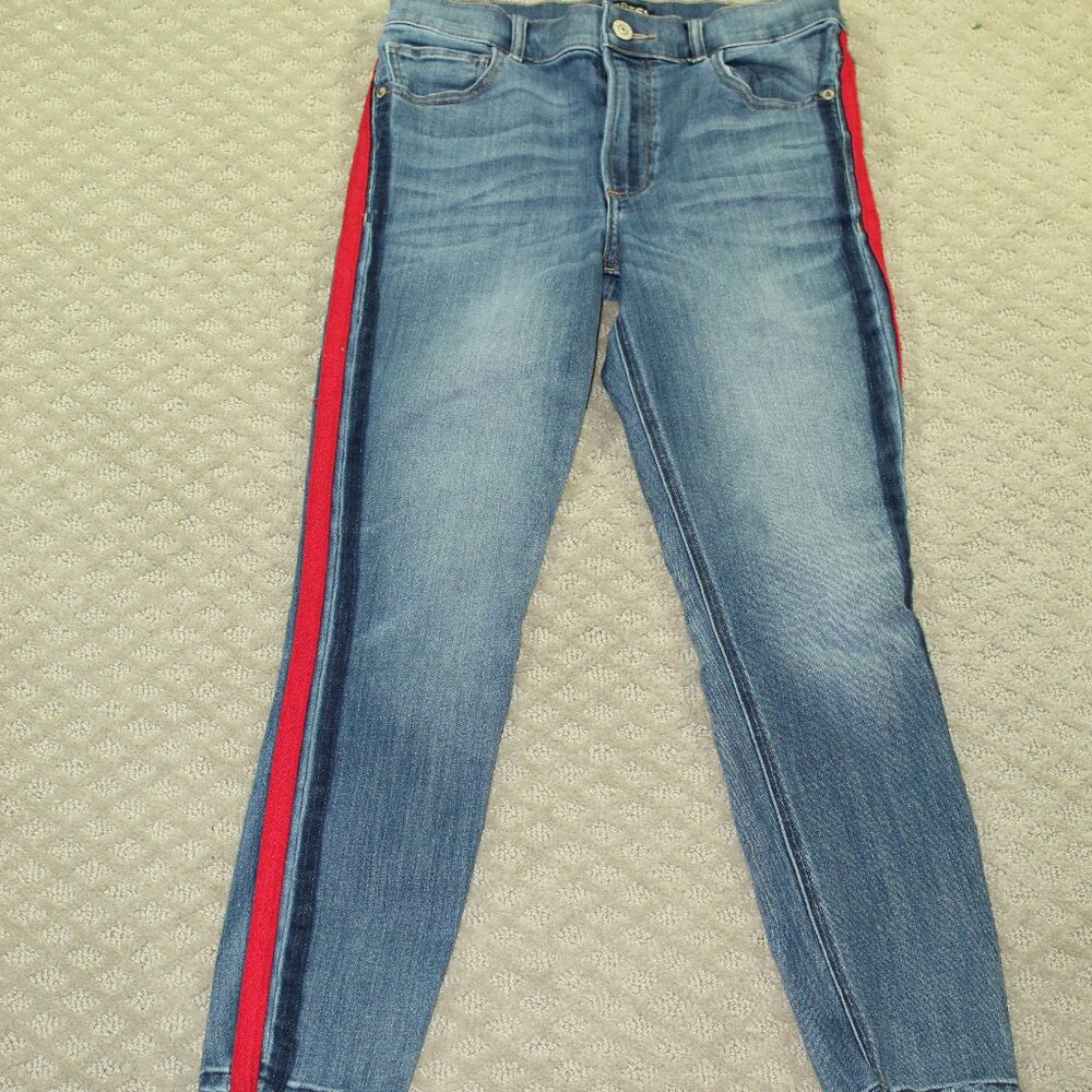 Express Blue Jeans Leggings Stretch Ankle Grunge Y2k Striped Womens Size 6 Denim